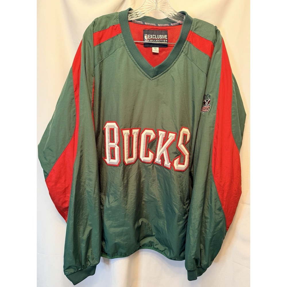 Milwaukee Bucks NBA Exclusive Collection Size 2XL Pullover Windbreaker Green Red